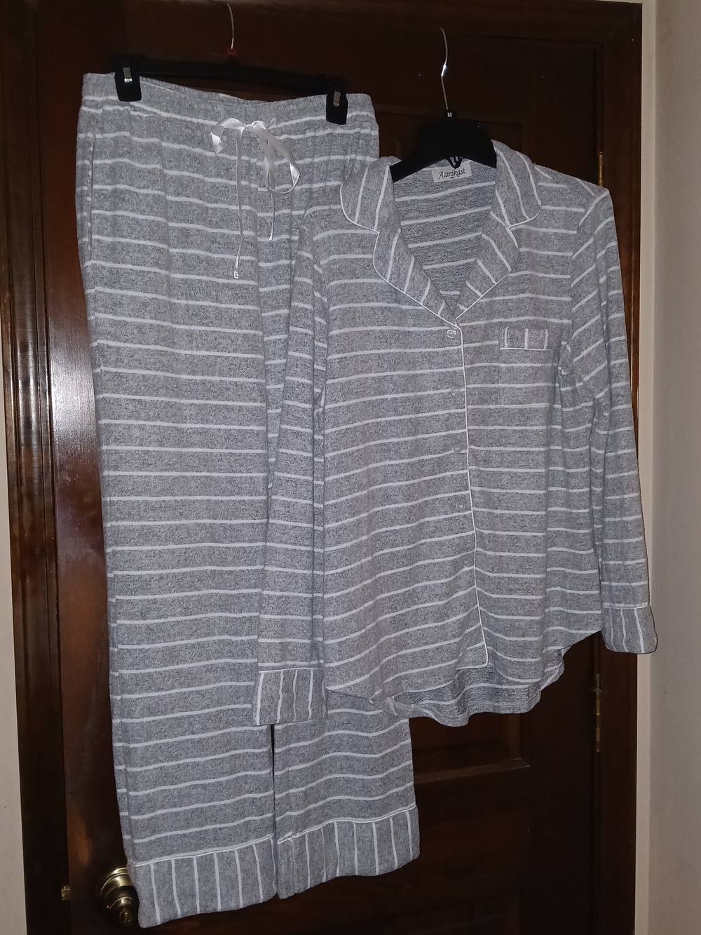 Striped Gray & White Pajama Set